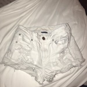 White high waisted ripped denim shorts